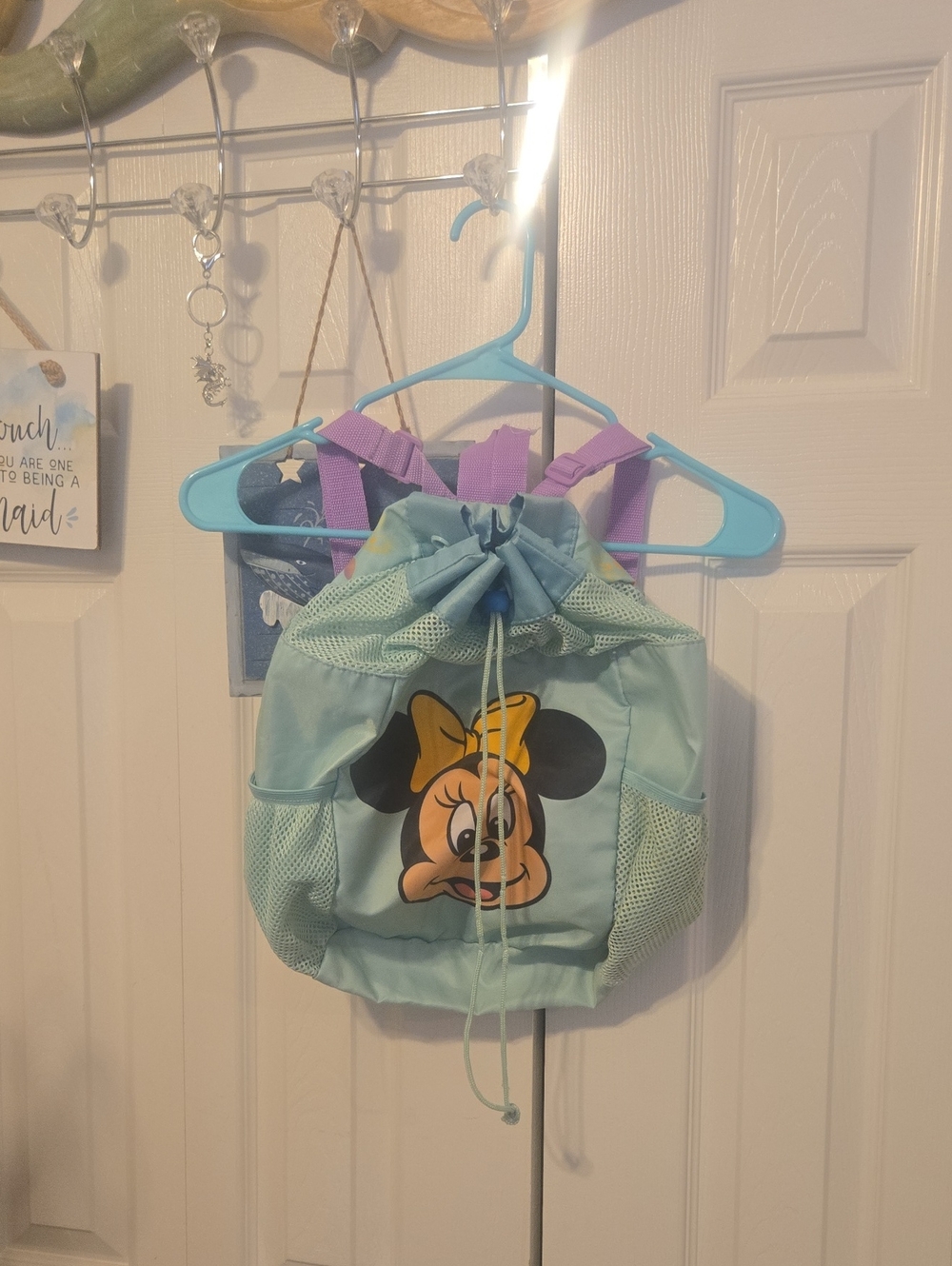 Disney Minnie Mouse Kids Drawstring Backpack Green & Purple